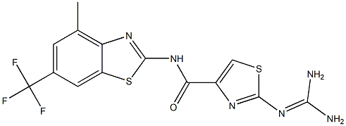 2-(Diaminomethyleneamino)-N-(4-methyl-6-trifluoromethyl-2-benzothiazolyl)thiazole-4-carboxamide Struktur