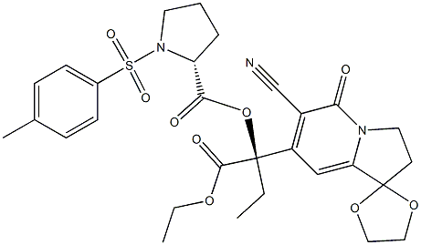 6-Cyano-7-[(R)-1-ethoxycarbonyl-1-[[(2R)-1-[(4-methylphenyl)sulfonyl]-2-pyrrolidinyl]carbonyloxy]propyl]-2,3-dihydrospiro[indolizine-1,2'-[1,3]dioxolan]-5-one Struktur