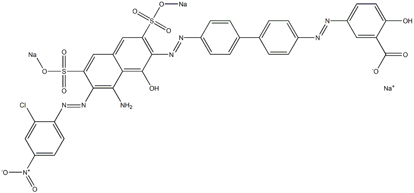 5-[[4'-[[8-Amino-7-[(2-chloro-4-nitrophenyl)azo]-1-hydroxy-3,6-bis(sodiosulfo)-2-naphthalenyl]azo]-1,1'-biphenyl-4-yl]azo]-2-hydroxybenzoic acid sodium salt Struktur