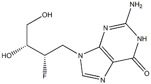 2-Amino-9-[(2S,3R)-2-fluoro-3,4-dihydroxybutyl]-1,9-dihydro-6H-purin-6-one Struktur