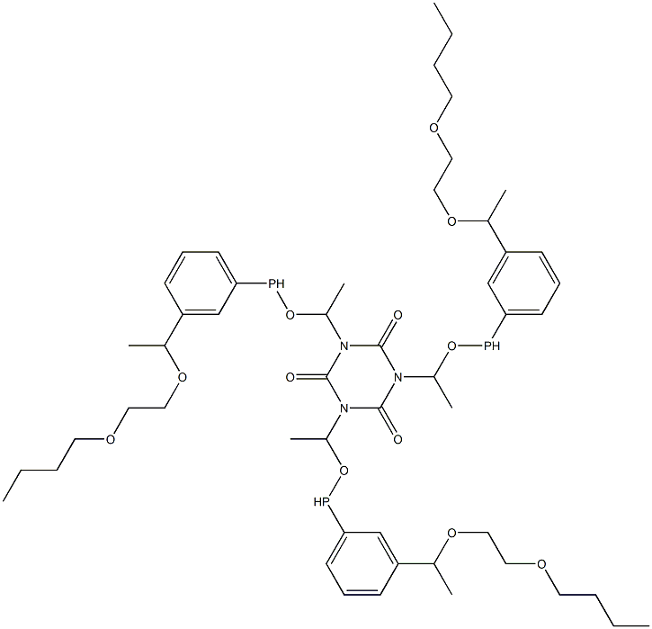 1,3,5-Tris[1-[3-[1-[(2-butoxyethyl)oxy]ethyl]phenylphosphinooxy]ethyl]-1,3,5-triazine-2,4,6(1H,3H,5H)-trione Struktur