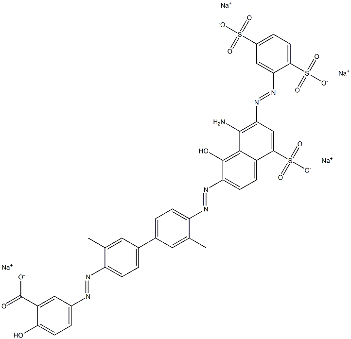 5-[[4'-[[8-Amino-1-hydroxy-5-sulfo-7-[(2,5-disulfophenyl)azo]-2-naphtyl]azo]-3,3'-dimethyl-1,1'-biphenyl-4-yl]azo]-2-hydroxybenzoic acid tetrasodium salt Struktur