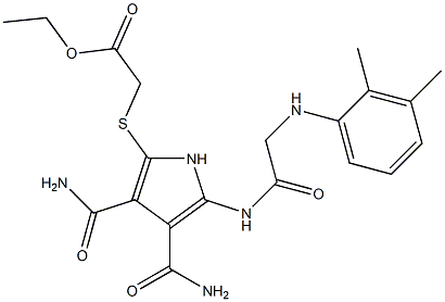 2-[[[(o,m-Dimethylphenyl)amino]acetyl]amino]-5-[(ethoxycarbonylmethyl)thio]-1H-pyrrole-3,4-dicarboxamide Struktur