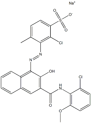 2-Chloro-4-methyl-3-[[3-[[(2-chloro-6-methoxyphenyl)amino]carbonyl]-2-hydroxy-1-naphtyl]azo]benzenesulfonic acid sodium salt Struktur