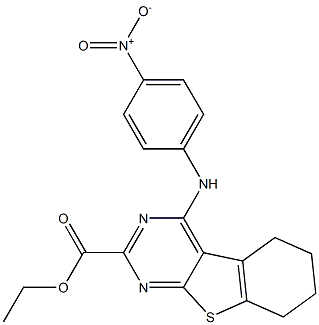 5,6,7,8-Tetrahydro-4-(4-nitrophenylamino)[1]benzothieno[2,3-d]pyrimidine-2-carboxylic acid ethyl ester Struktur