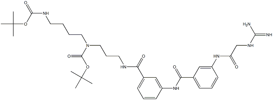 3-[[3-[[[(Amidino)amino]acetyl]amino]benzoyl]amino]-N-[3-[(tert-butoxycarbonyl)[4-(tert-butoxycarbonylamino)butyl]amino]propyl]benzamide Struktur