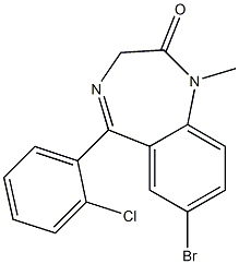 1-Methyl-5-(2-chlorophenyl)-7-bromo-1,3-dihydro-2H-1,4-benzodiazepin-2-one Struktur