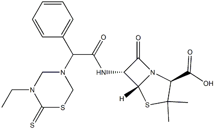 6-[2-Phenyl-2-[(3-ethyl-2-thioxo-3,4,5,6-tetrahydro-2H-1,3,5-thiadiazin)-5-yl]acetylamino]penicillanic acid Struktur