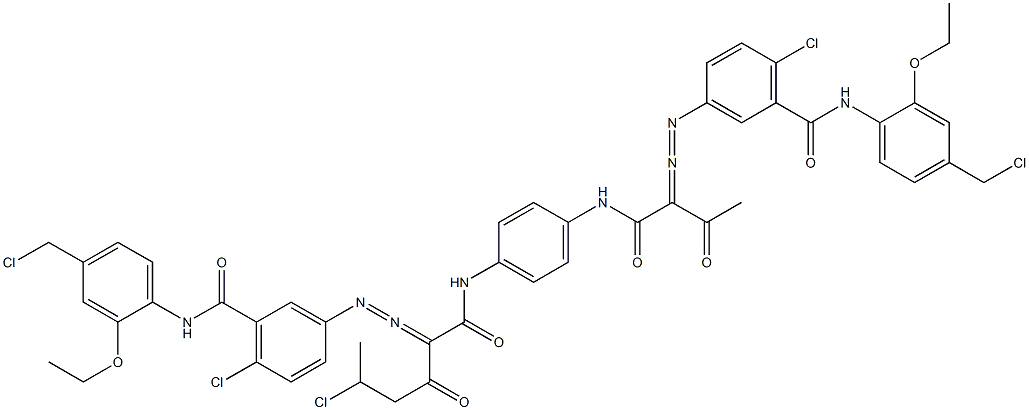 3,3'-[2-(1-Chloroethyl)-1,4-phenylenebis[iminocarbonyl(acetylmethylene)azo]]bis[N-[4-(chloromethyl)-2-ethoxyphenyl]-6-chlorobenzamide] Struktur