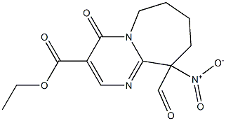 10-Formyl-4,6,7,8,9,10-hexahydro-10-nitro-4-oxopyrimido[1,2-a]azepine-3-carboxylic acid ethyl ester Struktur