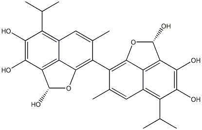 (2S,2'S)-5,5'-Diisopropyl-7,7'-dimethyl[8,8'-bi(2H-1-oxaacenaphthylene)]-2,2',3,3',4,4'-hexol Struktur