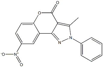 8-Nitro-3-methyl-2-(phenyl)[1]benzopyrano[4,3-c]pyrazol-4(2H)-one Struktur