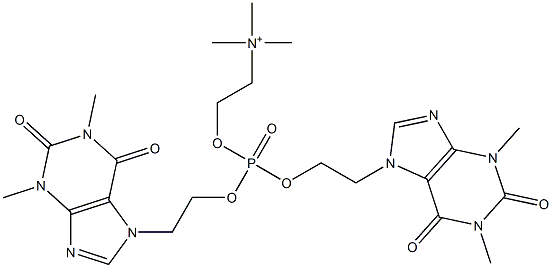 2-[[Bis[2-[(1,2,3,6-tetrahydro-1,3-dimethyl-2,6-dioxo-7H-purin)-7-yl]ethoxy]phosphinyl]oxy]-N,N,N-trimethylethanaminium Struktur