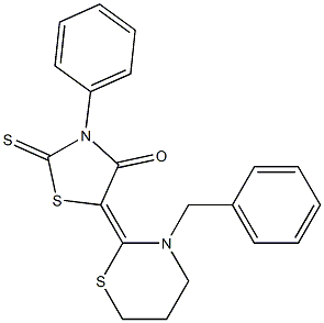 2-Thioxo-3-phenyl-5-[(tetrahydro-3-benzyl-2H-1,3-thiazin)-2-ylidene]thiazolidin-4-one Struktur