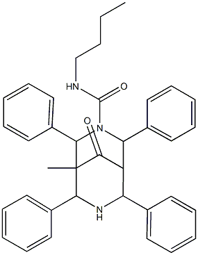 N-ブチル-5-メチル-9-オキソ-2,4,6,8-テトラフェニル-3,7-ジアザビシクロ[3.3.1]ノナン-3-カルボアミド 化學(xué)構(gòu)造式