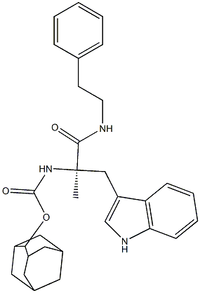 (2R)-2-(Adamantan-2-yloxycarbonylamino)-3-(1H-indol-3-yl)-2-methyl-N-(2-phenylethyl)propionamide Struktur