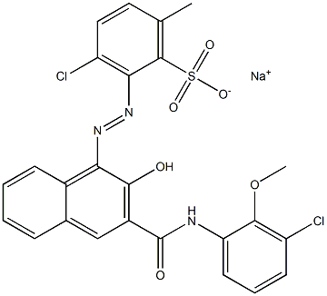 3-Chloro-6-methyl-2-[[3-[[(3-chloro-2-methoxyphenyl)amino]carbonyl]-2-hydroxy-1-naphtyl]azo]benzenesulfonic acid sodium salt Struktur