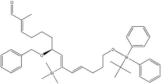 (2E,7S,8Z,10E)-14-(tert-Butyldiphenylsilyloxy)-9-(trimethylsilyl)-7-(benzyloxy)-2-methyl-2,8,10-tetradecatrien-1-al Struktur