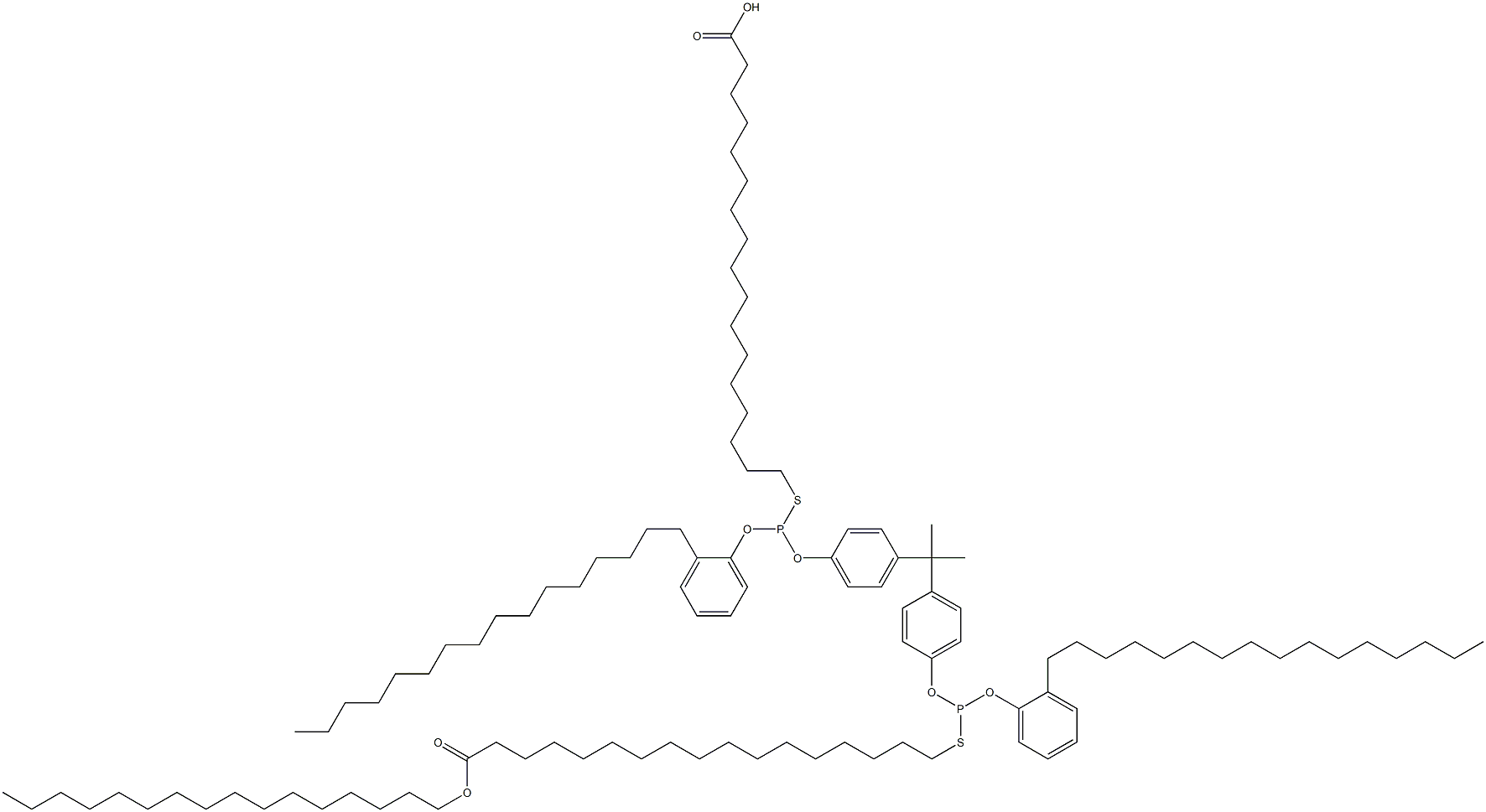 17,17'-[[Isopropylidenebis(4,1-phenyleneoxy)]bis[[(2-hexadecylphenyl)oxy]phosphinediylthio]]bis(heptadecanoic acid hexadecyl) ester Struktur