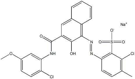 2-Chloro-3-methyl-6-[[3-[[(2-chloro-5-methoxyphenyl)amino]carbonyl]-2-hydroxy-1-naphtyl]azo]benzenesulfonic acid sodium salt Struktur