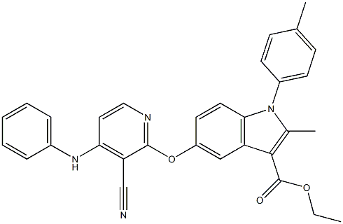 1-(4-Methylphenyl)-2-methyl-5-[3-cyano-4-(phenylamino)pyridin-2-yloxy]-1H-indole-3-carboxylic acid ethyl ester Struktur