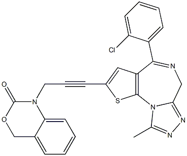 4-(2-Chlorophenyl)-9-methyl-2-[3-[(1,2-dihydro-2-oxo-4H-3,1-benzoxazin)-1-yl]-1-propynyl]-6H-thieno[3,2-f][1,2,4]triazolo[4,3-a][1,4]diazepine Struktur