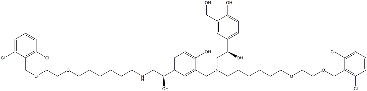 2-(((6-(2-((2,6-Dichlorobenzyl)oxy)ethoxy)hexyl)((R)-2-hydroxy-2-(4-hydroxy-3-(hydroxymethyl)phenyl)ethyl)amino)methyl)-4-((R)-2-((6-(2-((2,6-dichlorobenzyl)oxy)ethoxy)hexyl)amino)-1-hydroxyethyl)phenol Struktur