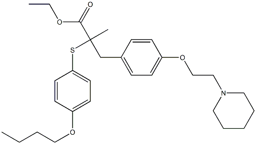 ETHYL 2-(4-BUTOXYPHENYLTHIO)-2-METHYL-3-(4-(2-(PIPERIDIN-1-YL)ETHOXY)PHENYL)PROPANOATE Struktur