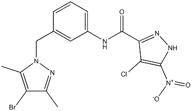 N-{3-[(4-bromo-3,5-dimethyl-1H-pyrazol-1-yl)methyl]phenyl}-4-chloro-5-nitro-1H-pyrazole-3-carboxamide Struktur