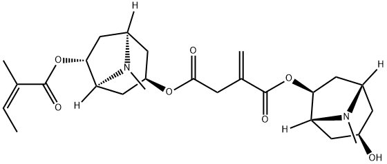 2-Methylenebutanedioic acid 1-[(1R,3R,5S,6R)-3-hydroxy-8-methyl-8-azabicyclo[3.2.1]octan-6-yl]4-[(1R,3R,5S,6R)-8-methyl-6-[[(Z)-2-methyl-1-oxo-2-butenyl]oxy]-8-azabicyclo[3.2.1]octan-3-yl] ester Struktur