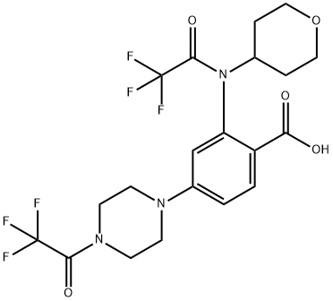 2-[tetrahydro-2H-pyran-4-yl(trifluoroacetyl)amino]-4-[4-(trifluoroacetyl)piperazin-1-yl]benzoic acid Struktur