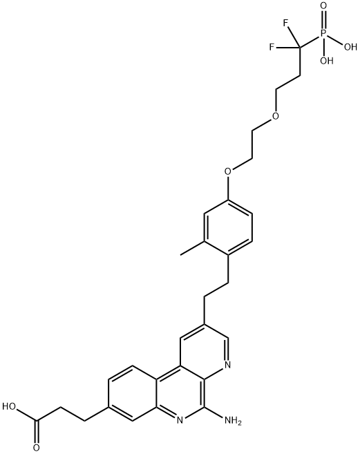 Benzo[f][1,7]naphthyridine-8-propanoic acid, 5-amino-2-[2-[4-[2-(3,3-difluoro-3-phosphonopropoxy)ethoxy]-2-methylphenyl]ethyl]- Struktur