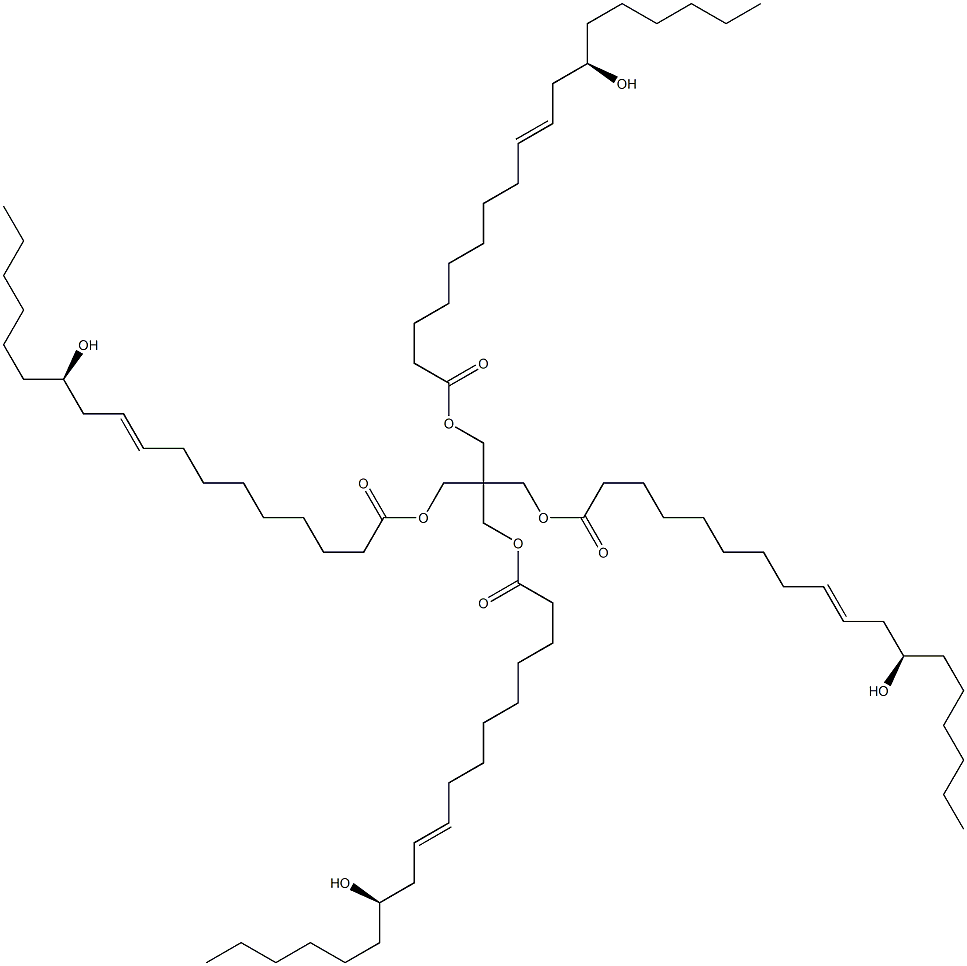 9-Octadecenoic acid, 12-hydroxy-, 2,2-bis[[(12-hydroxy-1-oxo-9-octadecenyl)oxy]methyl]-1,3-propanediyl ester, [R-[R*,R*,R*,R*-(all-Z)]]- (9CI), 126-56-7, 結(jié)構(gòu)式