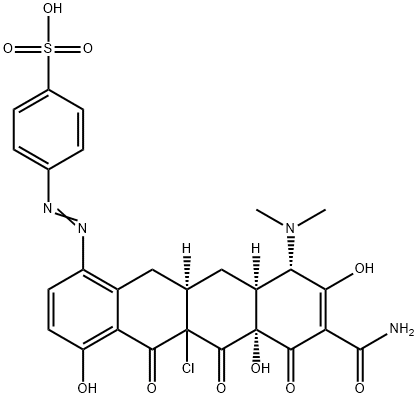 4-((8-carbamoyl-5a-chloro-10-(dimethylamino)-4,6a,9-trihydroxy-5,6,7-trioxo-5,5a,6,6a,7,10,10a,11,11a,12-decahydrotetracen-1-yl)diazenyl)benzenesulfonic acid Struktur