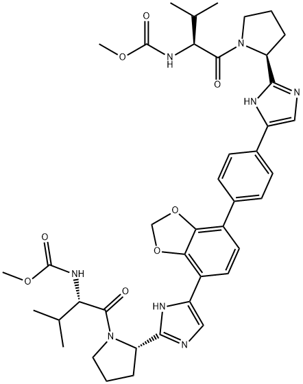 methyl((S)-1-((S)-2-(4-(7-(4-(2-((S)-1-((methoxycarbonyl)-D-valyl)pyrrolidin-2-yl)-1H-imidazol-4-yl)phenyl)benzo[d][1,3]dioxol-4-yl)-1H-imidazol-2-yl)pyrrolidin-1-yl)-3-methyl-1-oxobutan-2-yl)carbamate Struktur