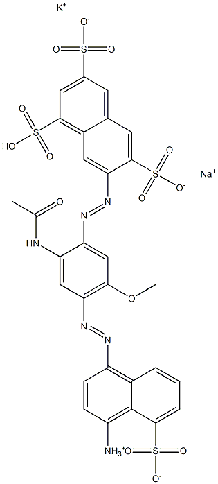 potassium sodium hydrogen 7-[{2-acetamido-4-[(4-ammonio-5-sulfonato-1-naphthyl)diazenyl]-5-methoxyphenyl}diazenyl]naphthalene-1,3,6-trisulfonate Struktur