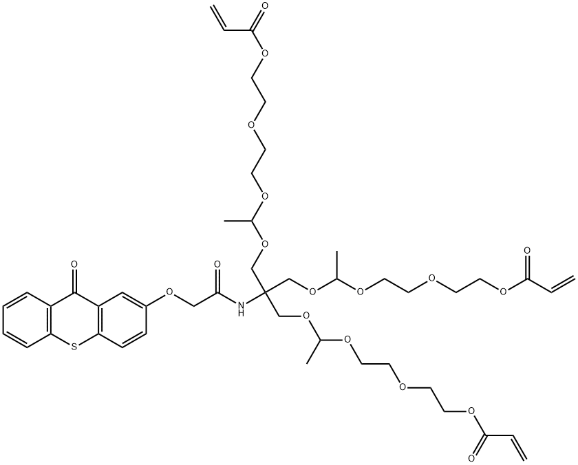 7-methyl-10,10-bis(3-methyl-11-oxo-2,4,7,10-tetraoxatridec-12-en-1-yl)-12-oxo-13-[(10-oxo-10H-dibenzo[b,e]thiopyran-2-yl)oxy]-3,6,8-trioxa-11-azatridec-1-yl acrylate Struktur