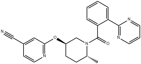 4-Pyridinecarbonitrile, 2-[[(3R,6R)-6-methyl-1-[2-(2-pyrimidinyl)benzoyl]-3-piperidinyl]oxy]- Struktur