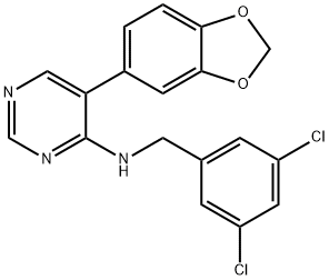 5-(1,3-Benzodioxol-5-yl)-N-[(3,5-dichlorophenyl)methyl]-4-pyrimidinamine hydrochloride Struktur