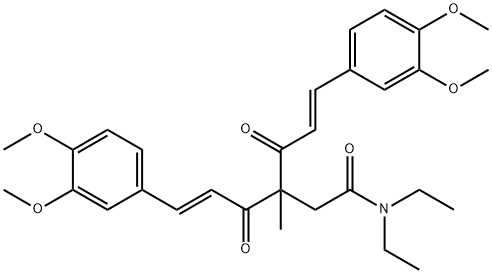 5-Hexenamide, 6-(3,4-dimethoxyphenyl)-3-[(2E)-3-(3,4-dimethoxyphenyl)-1-oxo-2-propen-1-yl]-N,N-diethyl-3-methyl-4-oxo-, (5E)- Struktur