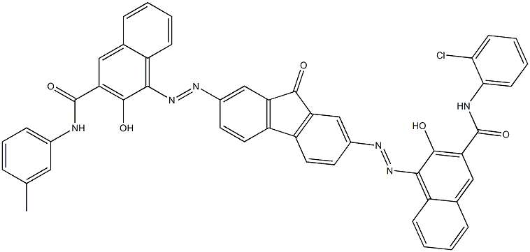 2-[2-hydroxy-3-(2-chlorophenyl)carbamoyl-1-naphthylazo]-7-[2-hydroxy-3-(3-methylphenyl)carbamoyl-1-naphthylazo]fluoren-9-one Struktur