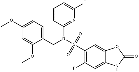 N-(2,4-Dimethoxybenzyl)-5-fluoro-N-(6-fluoropyridin-2-yl)-2-oxo-2,3-dihydrobenzo[d]oxazole-6-sulfonamide Struktur