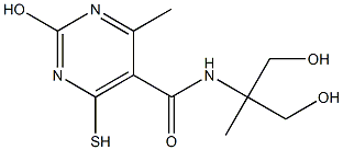 2-hydroxy-N-[2-hydroxy-1-(hydroxymethyl)-1-methylethyl]-4-methyl-6-sulfanyl-5-pyrimidinecarboxamide Struktur