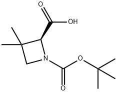 (2S)-1-[(tert-butoxy)carbonyl]-3,3-dimethylazetidine-2-carboxylic acid Struktur