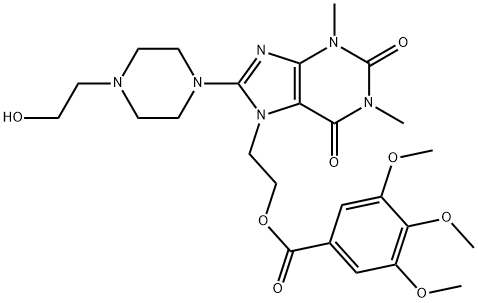 2-{8-[4-(2-hydroxyethyl)-1-piperazinyl]-1,3-dimethyl-2,6-dioxo-1,2,3,6-tetrahydro-7H-purin-7-yl}ethyl 3,4,5-trimethoxybenzoate Struktur