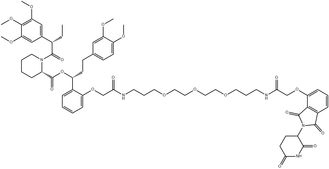 (1R)-3-(3,4-dimethoxyphenyl)-1-[2-({[3-(2-{2-[3-(2-{[2-(2,6-dioxopiperidin-3-yl)-1,3-dioxo-2,3-dihydro-1H-isoindol-4-yl]oxy}acetamido)propoxy]ethoxy}ethoxy)propyl]carbamoyl}methoxy)phenyl]propyl (2S)-1-[(2S)-2-(3,4,5-trimethoxyphenyl)butanoyl]piperidine-2-carboxylate Struktur