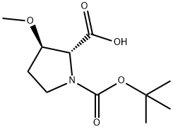 (2R,3R)-1-(tert-butoxycarbonyl)-3-methoxypyrrolidine-2-carboxylic acid Struktur