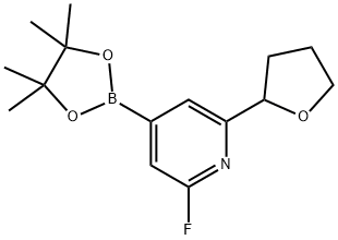 2-fluoro-6-(tetrahydrofuran-2-yl)-4-(4,4,5,5-tetramethyl-1,3,2-dioxaborolan-2-yl)pyridine Struktur