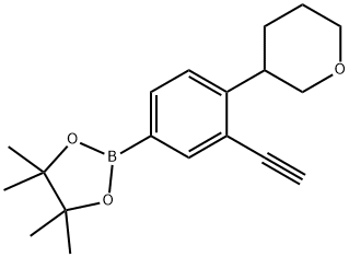 2-(3-ethynyl-4-(tetrahydro-2H-pyran-3-yl)phenyl)-4,4,5,5-tetramethyl-1,3,2-dioxaborolane Struktur