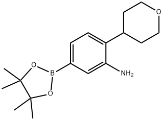 2-(tetrahydro-2H-pyran-4-yl)-5-(4,4,5,5-tetramethyl-1,3,2-dioxaborolan-2-yl)aniline Struktur